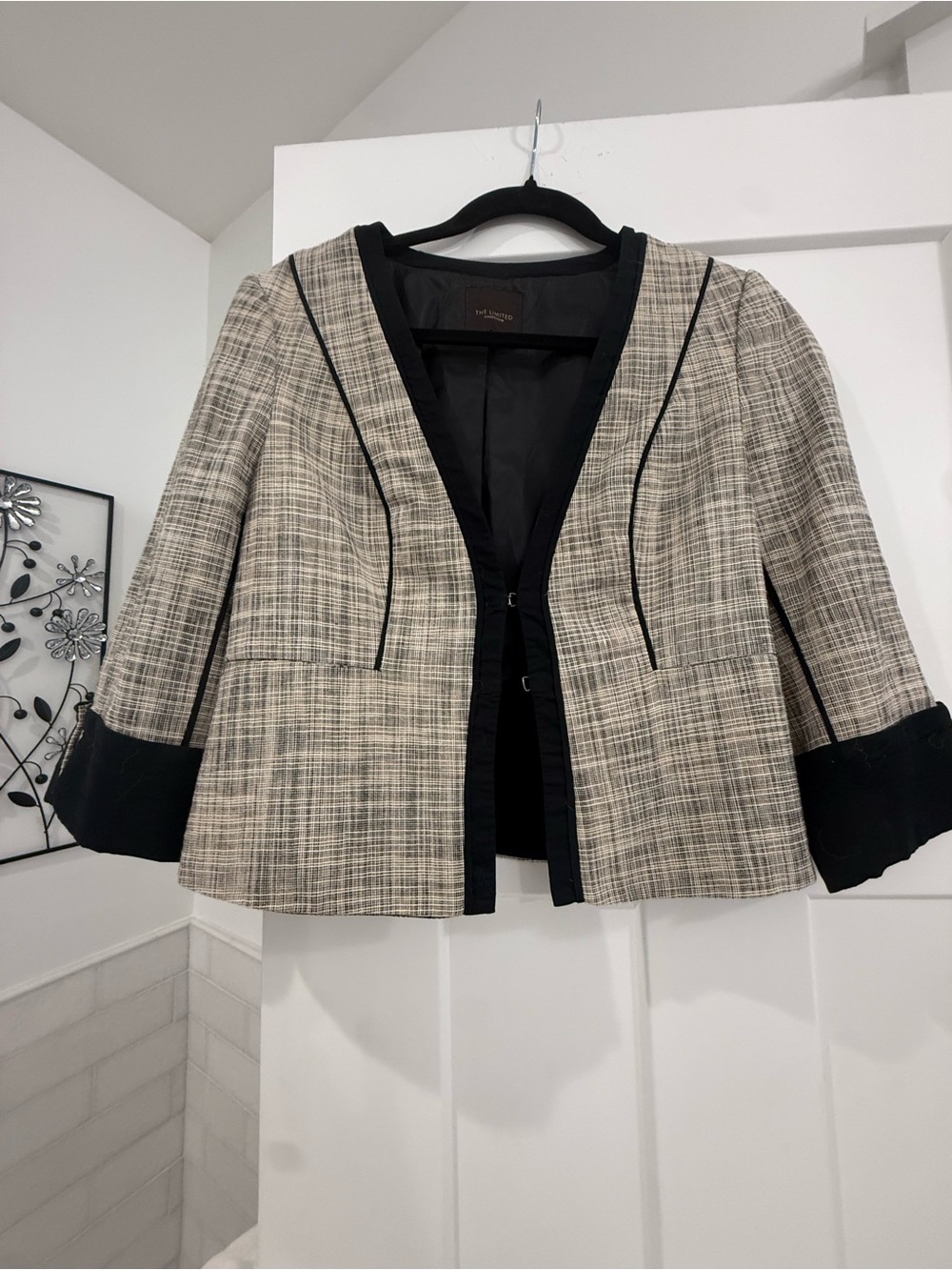 The Limited Black-Trim Plaid Open Blazer